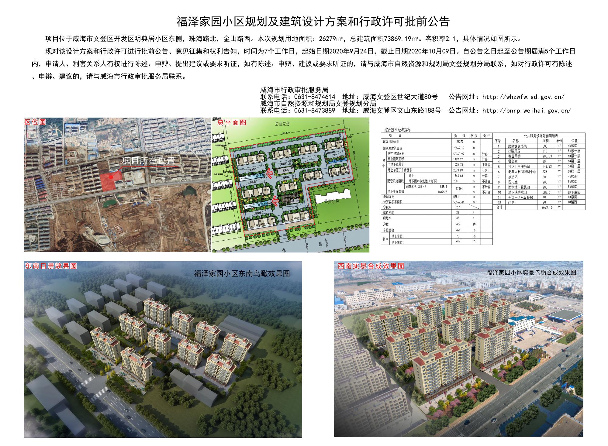 福泽家园小区规划及建筑设计方案和行政许可批前公告