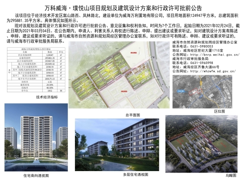 万科威海·璞悦山项目规划及建筑设计方案和行政许可批前公告