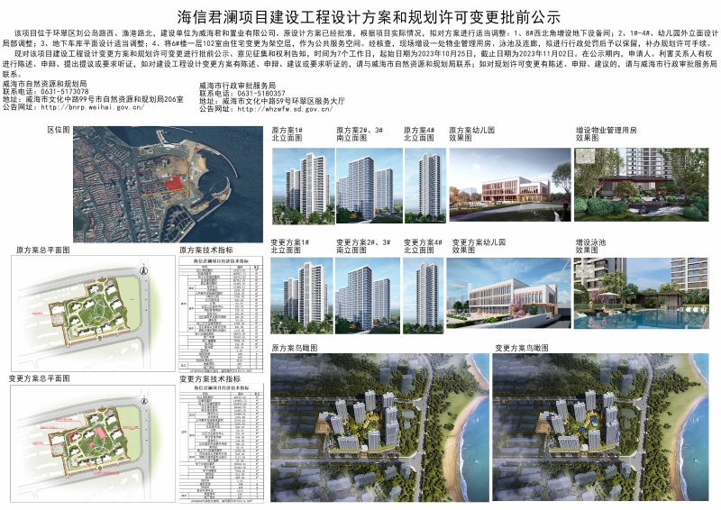 威海市自然资源和规划局 规划信息 海信君澜项目建设工程设计方案和规划许可变更批前公示